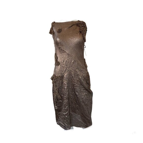 Vera Wang Collection Bronze Shimmer Beaded Silk Dress Sz 4 Runway Sample $1895 - Picture 3 of 16